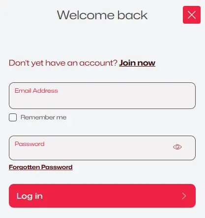 Login form for existing Ruby Reels casino members to access their accounts.