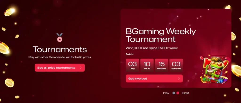 Weekly tournaments with free spin prizes to engage players at RubyReels Casino.